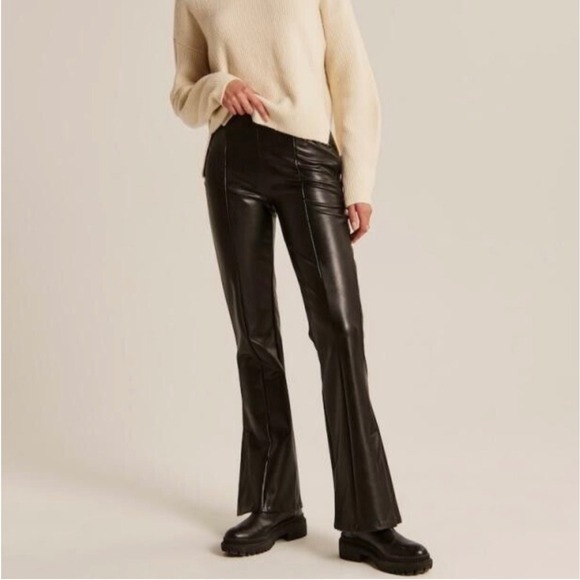 Abercrombie & Fitch Vegan Leather Flare Leggings Pants - Women's Medium Side Zip - Picture 1 of 13